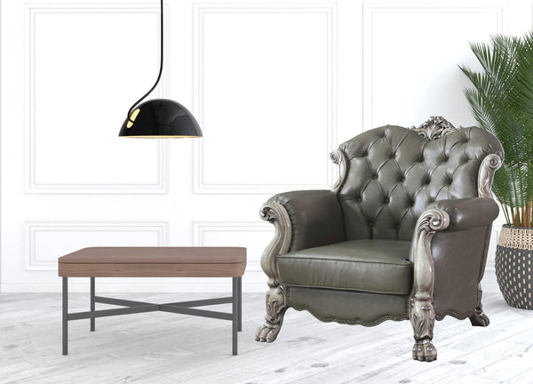 HomeRoots 45" Champagne Faux Leather Arm Chair - Modern Glamour, Plush Comfort, Durable Design for Any Space 491102