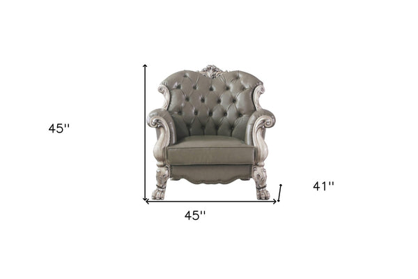 HomeRoots 45" Champagne Faux Leather Arm Chair - Modern Glamour, Plush Comfort, Durable Design for Any Space 491102