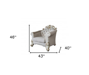 Homeroots 43" Two Tone Ivory Fabric And Antique Pearl Striped Arm Chair   491105