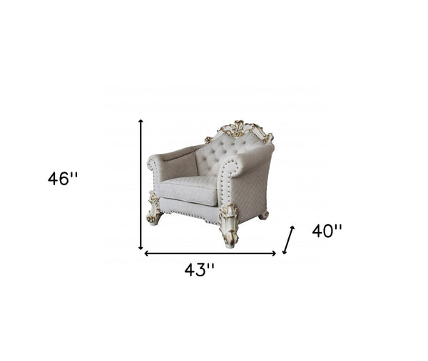 Homeroots 43" Two Tone Ivory Fabric And Antique Pearl Striped Arm Chair   491105