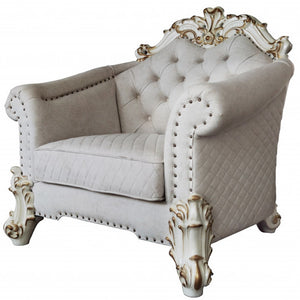 Homeroots 43" Two Tone Ivory Fabric And Antique Pearl Striped Arm Chair   491105