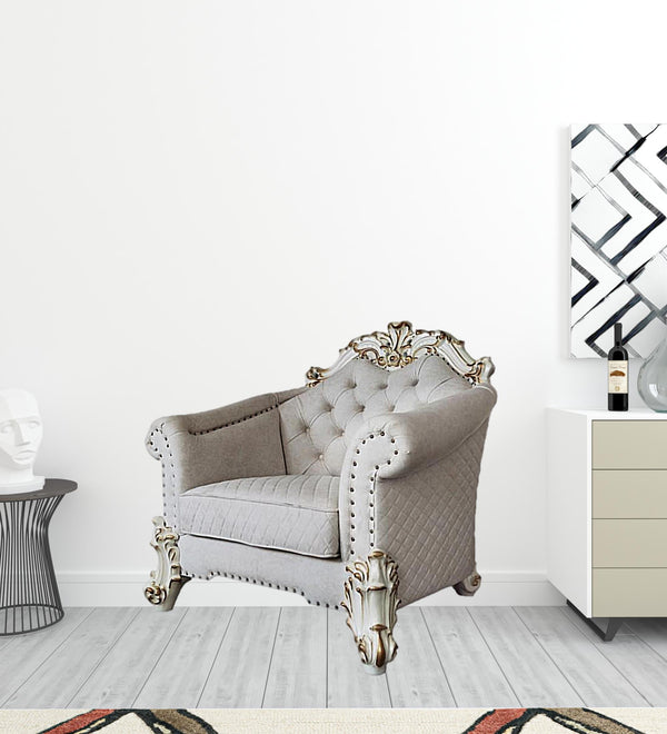 Homeroots 43" Two Tone Ivory Fabric And Antique Pearl Striped Arm Chair   491105