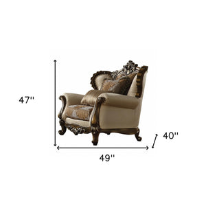 Homeroots 49" Tan And Brown Fabric Floral Tufted Wingback Chair   491107