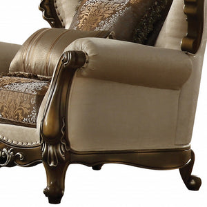 Homeroots 49" Tan And Brown Fabric Floral Tufted Wingback Chair   491107