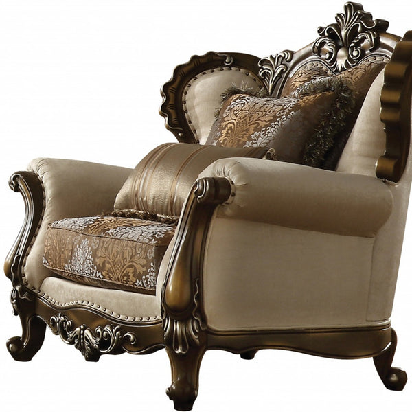 Homeroots 49" Tan And Brown Fabric Floral Tufted Wingback Chair   491107