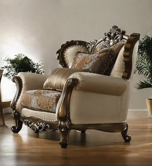 Homeroots 49" Tan And Brown Fabric Floral Tufted Wingback Chair   491107