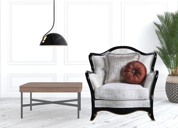 Homeroots 43" Beige Fabric And Black Tufted Arm Chair   491108