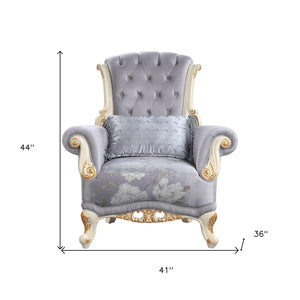 Homeroots 41" Gray And White Fabric Floral Tufted Arm Chair And Toss Pillow   491109