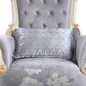 Homeroots 41" Gray And White Fabric Floral Tufted Arm Chair And Toss Pillow   491109