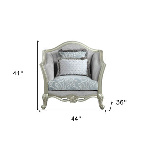 Homeroots 44" Light Gray Linen And Champagne Floral Arm Chair   491112