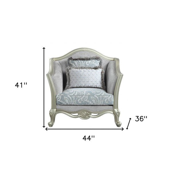 Homeroots 44" Light Gray Linen And Champagne Floral Arm Chair   491112
