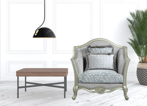 Homeroots 44" Light Gray Linen And Champagne Floral Arm Chair   491112