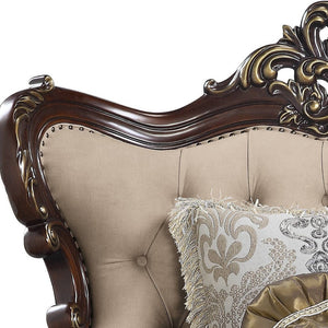 Homeroots 48" Light Brown Linen And Cherry Floral Arm Chair   491113