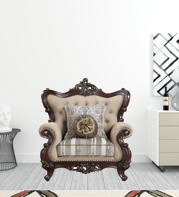 Homeroots 48" Light Brown Linen And Cherry Floral Arm Chair   491113