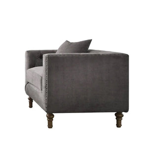 Homeroots 41" Gray And Brown Velvet Tufted Arm Chair And Toss Pillow   491114