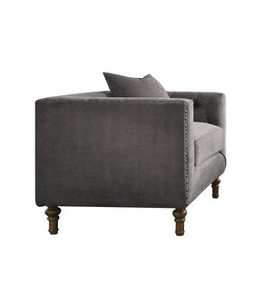 Homeroots 41" Gray And Brown Velvet Tufted Arm Chair And Toss Pillow   491114