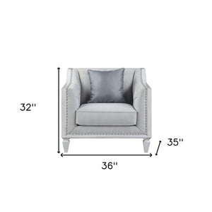 Homeroots 36" Light Gray Linen And Weathered White Club Chair   491117