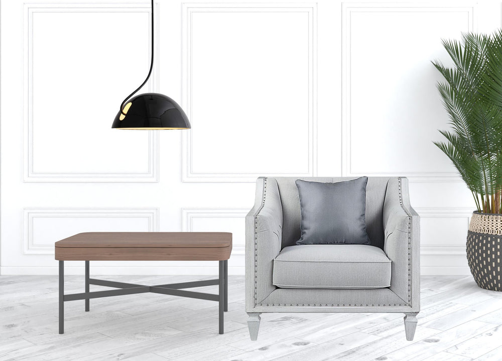 Homeroots 36" Light Gray Linen And Weathered White Club Chair   491117