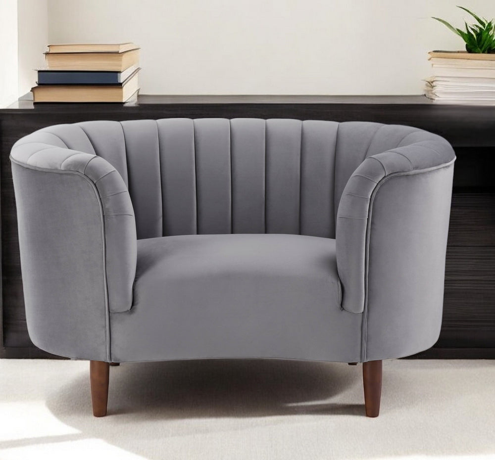 Homeroots 52" Gray And Black Velvet Striped Arm Chair   491120