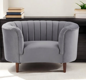 Homeroots 52" Gray And Black Velvet Striped Arm Chair   491120