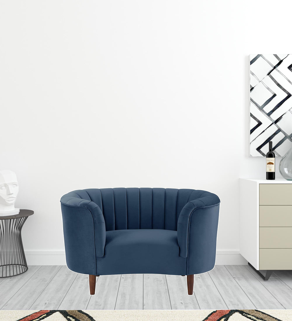 Homeroots 52" Blue Velvet And Black Striped Arm Chair   491121