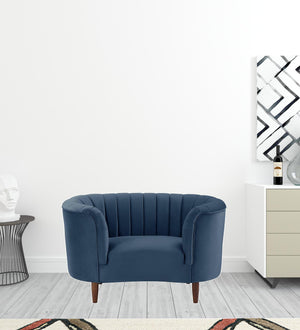 Homeroots 52" Blue Velvet And Black Striped Arm Chair   491121