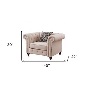 Homeroots 45" Beige Linen And Black Tufted Chesterfield Chair   491122