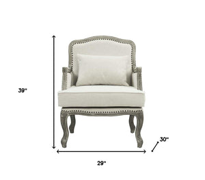 Homeroots 29" Cream And Brown Linen Arm Chair   491124