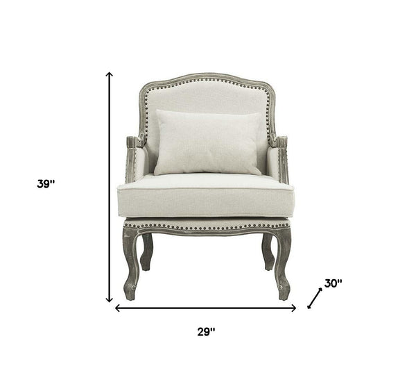 Homeroots 29" Cream And Brown Linen Arm Chair   491124