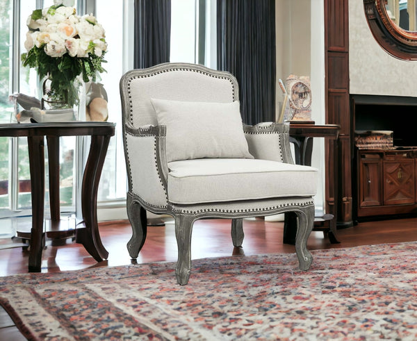 Homeroots 29" Cream And Brown Linen Arm Chair   491124