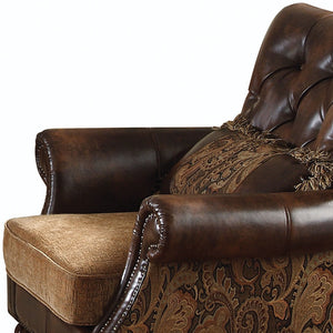 Homeroots 38" Brown And Black Faux Leather Floral Tufted Arm Chair   491125