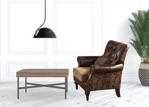 Homeroots 38" Brown And Black Faux Leather Floral Tufted Arm Chair   491125