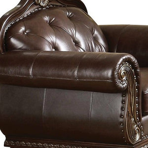 Homeroots 47" Espresso Top Grain Leather Tufted Arm Chair   491126