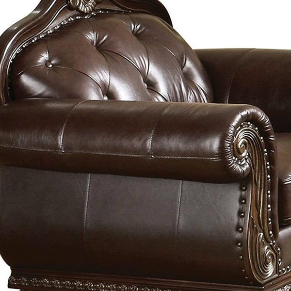 Homeroots 47" Espresso Top Grain Leather Tufted Arm Chair   491126
