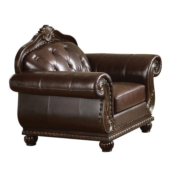 Homeroots 47" Espresso Top Grain Leather Tufted Arm Chair   491126