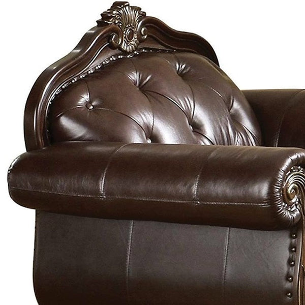 Homeroots 47" Espresso Top Grain Leather Tufted Arm Chair   491126