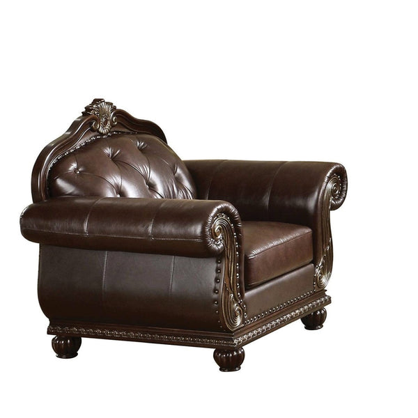 Homeroots 47" Espresso Top Grain Leather Tufted Arm Chair   491126