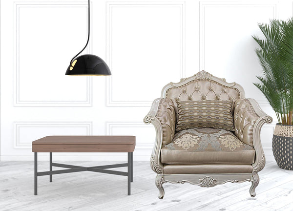 Homeroots 40" Rose Gold Faux Leather And Pearl White Arm Chair   491128