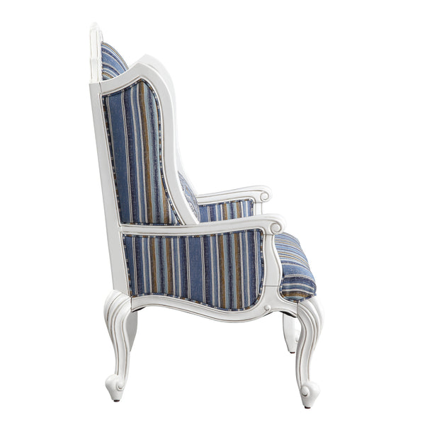 Homeroots 31" Blue White And Brown Fabric And White Striped Wingback Chair   491130