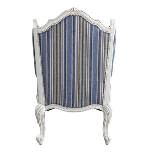 Homeroots 31" Blue White And Brown Fabric And White Striped Wingback Chair   491130