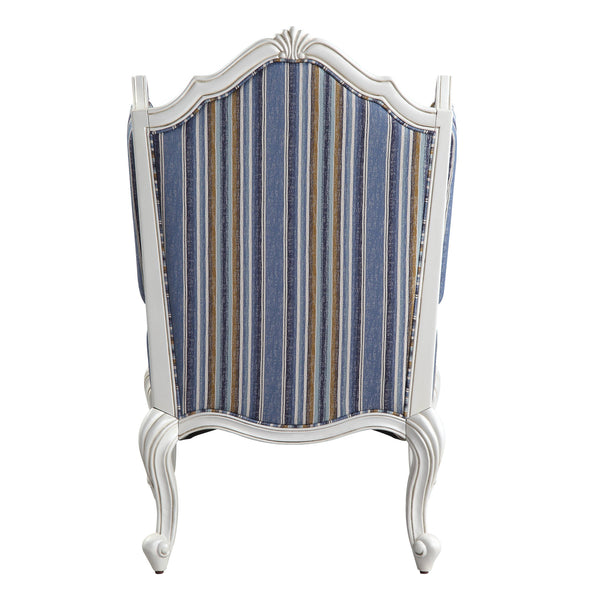 Homeroots 31" Blue White And Brown Fabric And White Striped Wingback Chair   491130