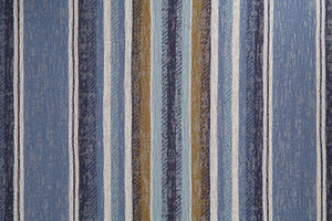 Homeroots 31" Blue White And Brown Fabric And White Striped Wingback Chair   491130