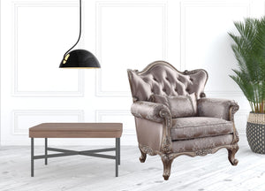 Homeroots 45" Champagne Fabric Floral Tufted Arm Chair   491131