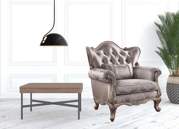 Homeroots 45" Champagne Fabric Floral Tufted Arm Chair   491131