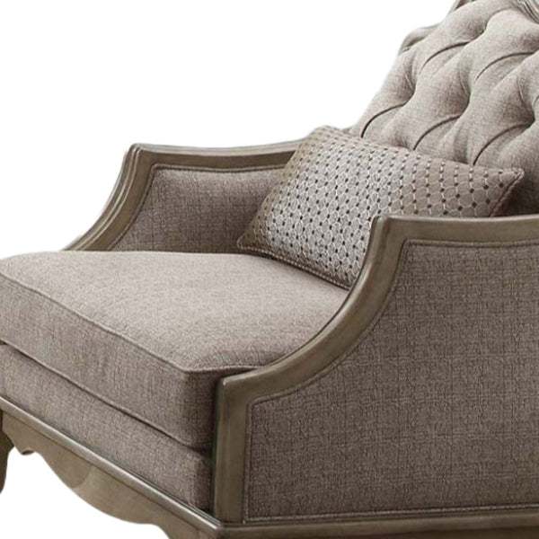 Homeroots 38" Beige And Taupe Fabric Tufted Chair And A Half And Toss Pillow   491132