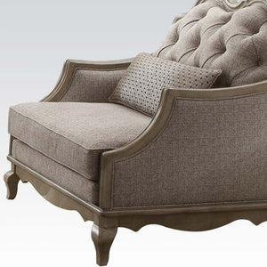 Homeroots 38" Beige And Taupe Fabric Tufted Chair And A Half And Toss Pillow   491132