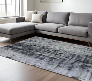 HomeRoots 8' X 11' Blue and White Hand-Loomed Abstract Area Rug - Soft, Durable, Perfect for Modern Spaces 491259