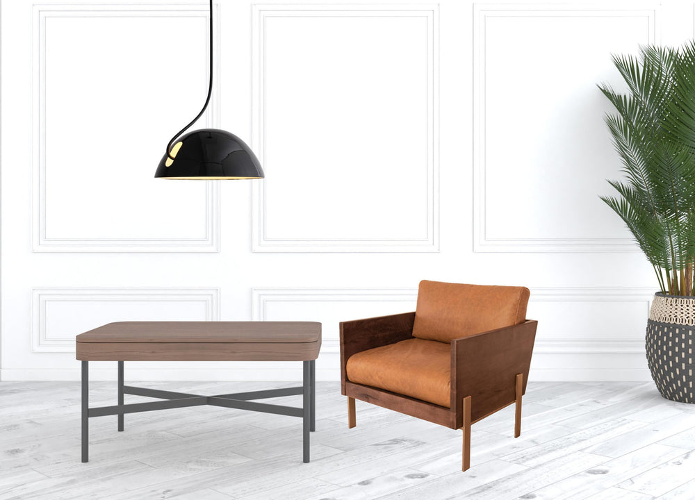 Homeroots 31" Carmel Brown Top Grain Leather And Gold Arm Chair   491261