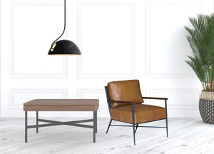 Homeroots 24" Brown Top Grain Leather And Black Solid Color Arm Chair   491262