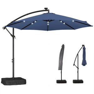 English Elm Garden Cantilever Patio Umbrella with Solar Led Lights and Upf30 Polyester Canopy Dark Blue T3971P481973
